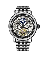 Stuhrling Men's Black - Silver Tone Stainless Steel Bracelet Watch 49mm