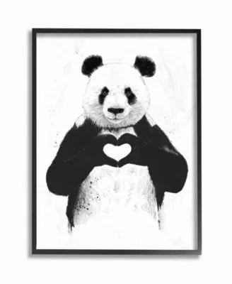 Stupell Industries Black White Panda Bear Making A Heart Ink Illustration Framed Giclee Texturized Art Collection