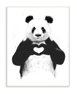 Stupell Industries Black White Panda Bear Making A Heart Ink Illustration Wall Plaque Art Collection