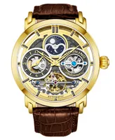 Stuhrling Men's Brown Leather Strap Watch 54mm