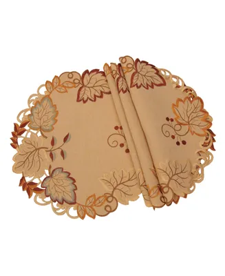Manor Luxe Harvest Verdure Embroidered Cutwork Fall Round Placemats - Set of 4