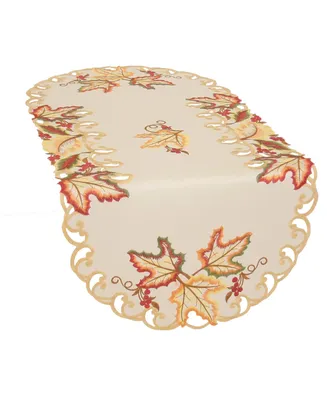 Manor Luxe Moisson Leaf Embroidered Cutwork Fall Table Runner