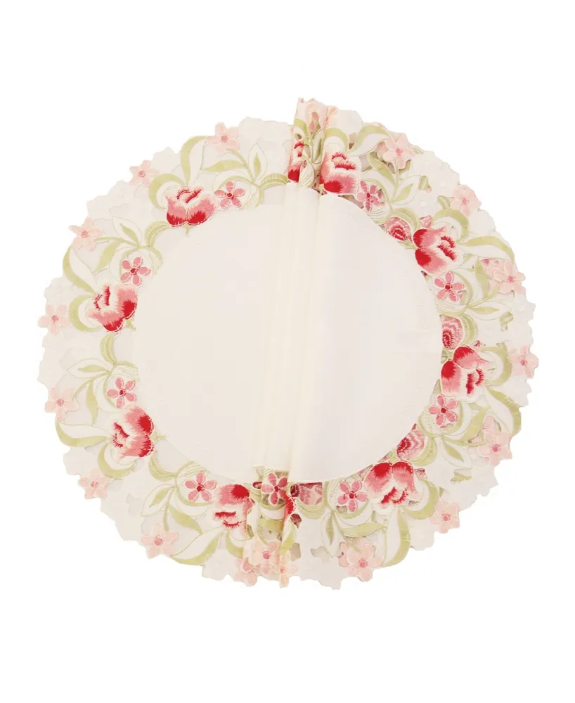 Manor Luxe Lush Rosette Embroidered Cutwork Round Placemats - Set of 4