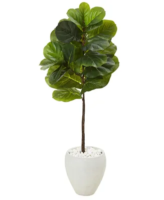 Nearly Natural 50in. Fiddle Leaf Artificial Tree in White Planter Real Touch