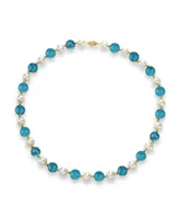 White Freshwater Cultured Pearl (9-9.5mm) with Turquoise Howlite (10mm), and Gold Beads (3mm) 18" Necklace in 14k Yellow Gold