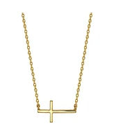 Unwritten Thin East West Cross Station Plated Silver Necklace