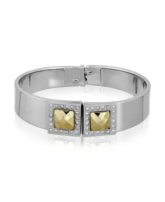 2028 Silver-Tone and Gold-Tone Stone Square Small Hinged Bracelet