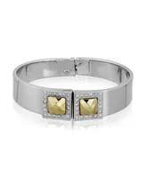 2028 Silver-Tone and Gold-Tone Stone Square Small Hinged Bracelet