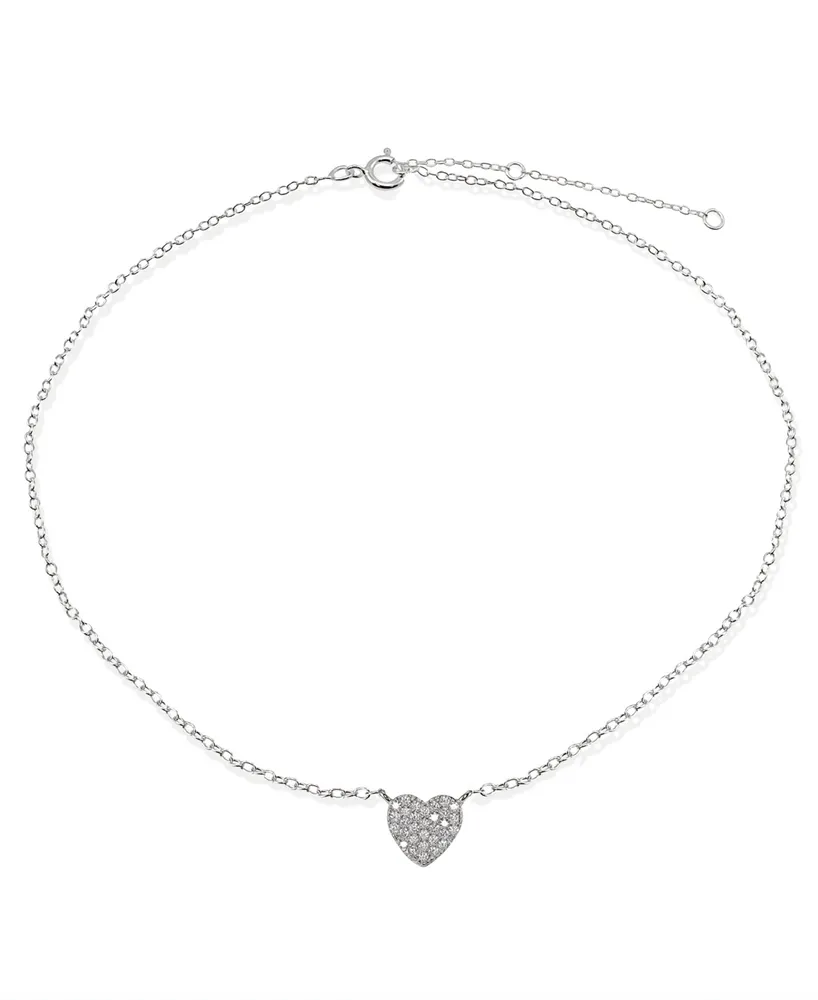 Cubic Zirconia Pave Heart Ankle Bracelet Sterling Silver or 18K Gold-Plated