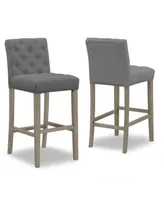 Glamour Home Set of 2 Alee Fabric Bar Stool with Tufted Buttons and Wood Legs