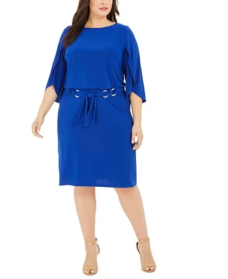 Msk Plus Belted Tulip-Sleeve Dress