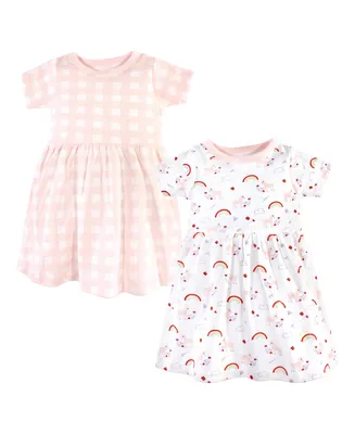 Luvable Friends Baby and Toddler Girl Cotton Short-Sleeve Dresses 2pk, Unicorn