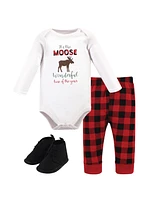 Hudson Baby Girls and Boys Moose Wonderful Time Bodysuit, Pant Shoe Set, Pack of 3