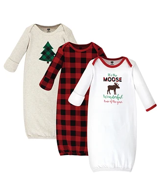 Hudson Baby Baby Boys Cotton Long-Sleeve Gowns 3pk, Moose Wonderful Time, 0-6 Months