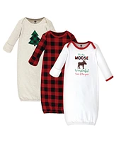 Hudson Baby Baby Boys Cotton Long-Sleeve Gowns 3pk, Moose Wonderful Time, 0-6 Months