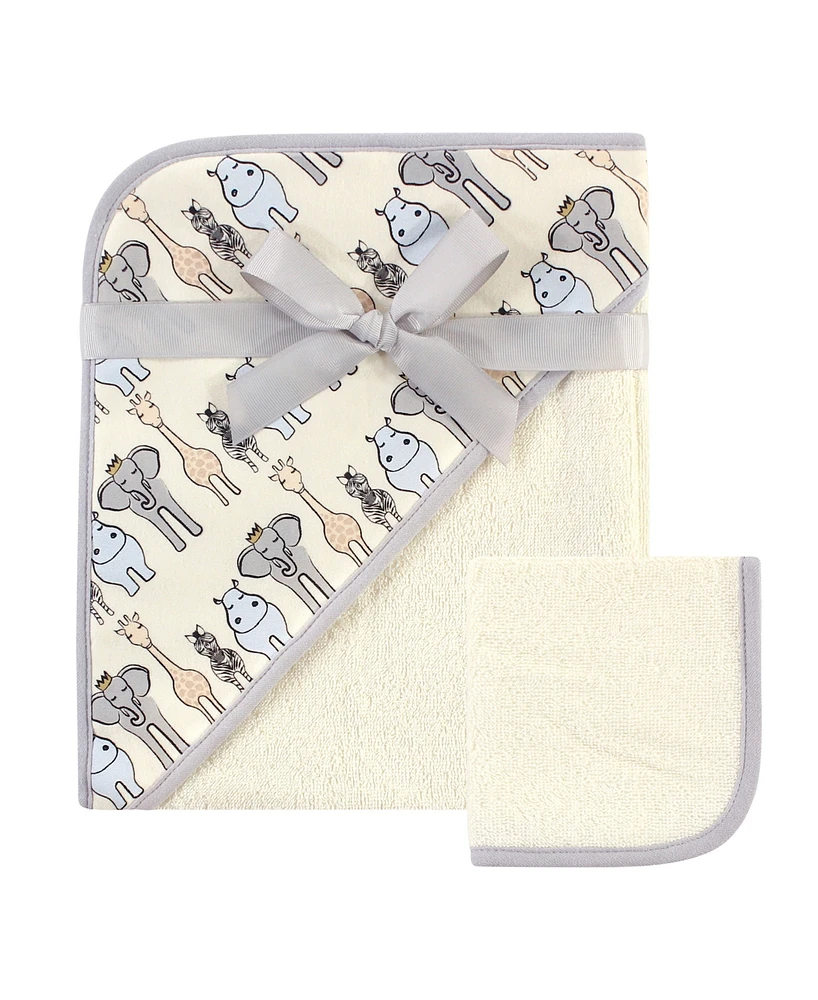 Hudson Baby Girls and Boys Safari Hooded Towel Washcloth, Pack of 2