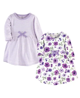 Touched by Nature Toddler Girls Organic Cotton Long-Sleeve Dresses 2pk, Purple Garden