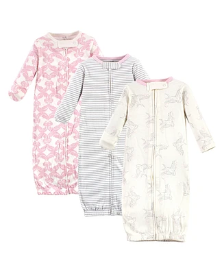 Touched by Nature Baby Girls Baby Organic Cotton Zipper Long-Sleeve Gowns 3pk