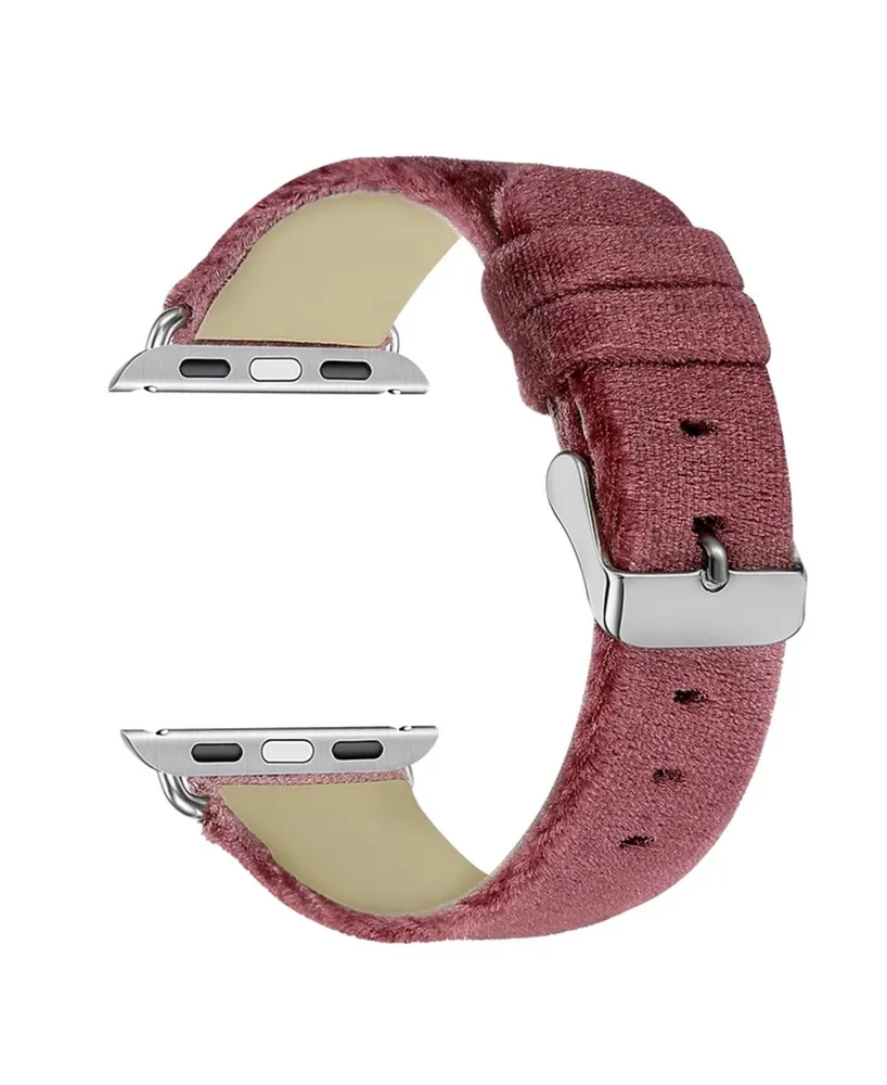 Posh Tech Men's and Women's Apple Berry Wool Velvet, Leather, Stainless Steel Replacement Band 44mm