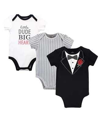 Little Treasure Baby Boys Treasure Cotton Bodysuits 3pk, Tuxedo Rose, 18-24 Months