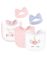 Little Treasure Baby Girls Unicorn Bib and Headband Set, Pack of 5