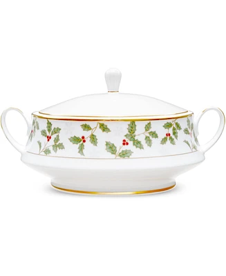 Noritake Holly & Berry Gold Covered Vegetable Bowl