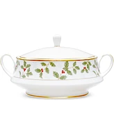 Noritake Holly & Berry Gold Covered Vegetable Bowl