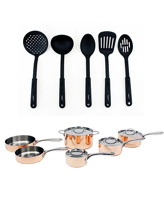 BergHOFF Vintage 15pc Tri-Ply Copper Cookware with Spatulas Set, Ss Lids, Polished