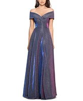 Xscape Women's Off-The-Shoulder Shimmer Wrap Style Gown