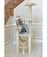 Armarkat 65" Real Wood Cat Tree with Sisal Rope, Hammock, and Soft-Side Playhouse - Model A6501