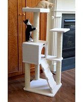 Armarkat Ivory Fleece Covered 53" High Real Wood Cat tre, B5301 - Classic Cat Tree with Ramp, Perch, and Playhouse