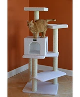 Armarkat Ivory 57-inch High Real Wood Cat Tree with Fleece Covered Climber and Condo B5701