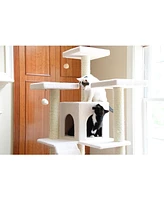 Armarkat B7701 Classic Real Wood Cat Tree In Ivory, Jackson Galaxy Approved, Multi Levels With Ramp, Three Perches, Two Condos