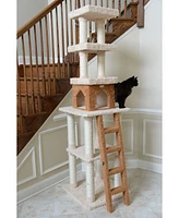 Armarkat Multi-Level Real Wood Cat Tower X8303 in Beige with Rope Swing, Condo, Ladder, and Perches