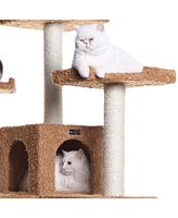 Armarkat 74" Multi-Level Real Wood Cat Tree with ScratchhIng Posts, Large Platform, and Sisal Scratching Posts in Ochre Brown