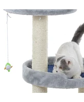 Armarkat Three-Level Real Wood Compact Scratcher, X2905, Gray W Plush Perch