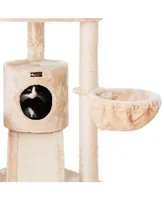 Armarkat Spacious Faux Fur Real Wood Cat Tower With Basket Lounge, Ramp