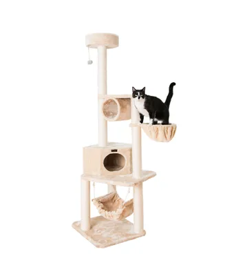Armarkat 72" H Pet Real Wood Cat Tower With Lounge Basket, Perch