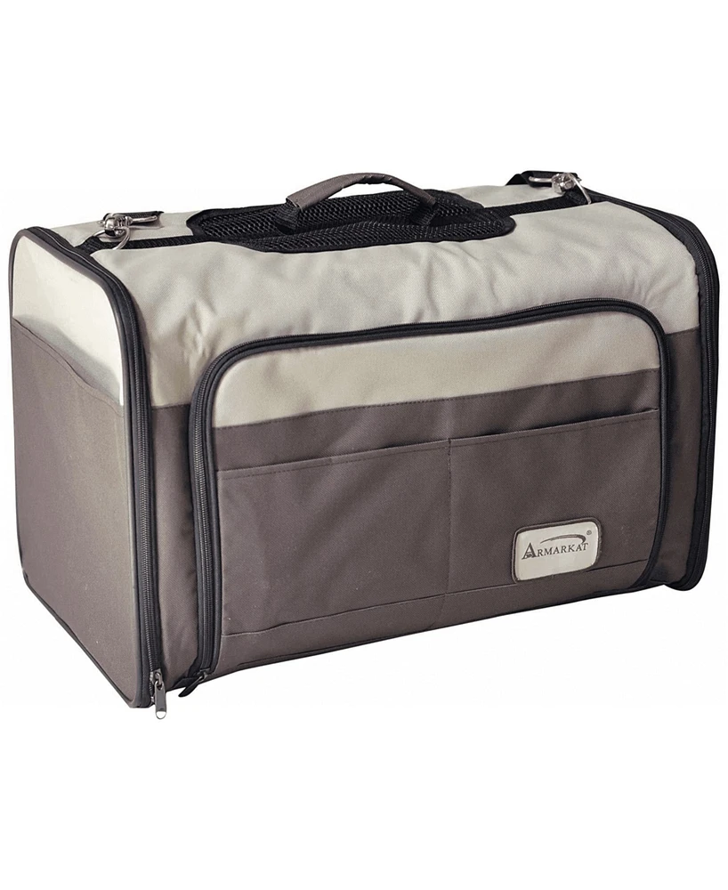 Armarkat AirlIne Approved Pet Carrier, Soft Sided Pet Travel Carrier 4 Sides Expandable Cat Carrier With Fleece Pad for Cats, Puppy and Small Dogs PC1