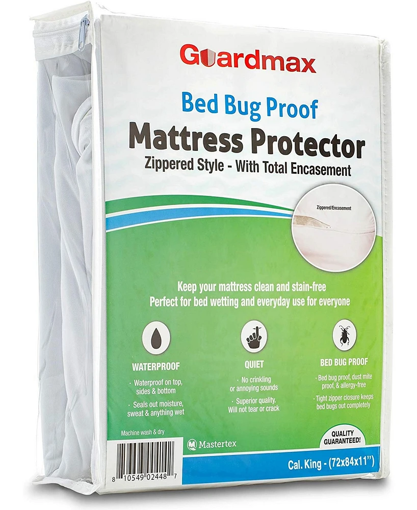 Guardmax Waterproof Zippered Mattress Encasement - California King Size (11-13 Deep) - White