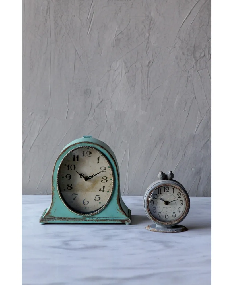 Decorative Metal Mantel Clock, Aqua Blue