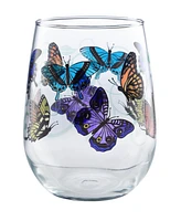 Culver Butterflies Stemless Wine Glass 15-Ounce Set of 4