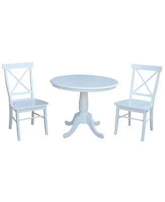 International Concepts 36" Round Extension Dining Table with 2 X-Back Chairs