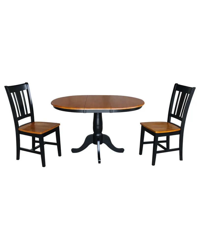 International Concepts 36" Round Top Pedestal Ext Table with 12" Leaf and 2 San Remo Chairs