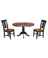 International Concepts 36" Round Top Pedestal Ext Table with 12" Leaf and 2 San Remo Chairs