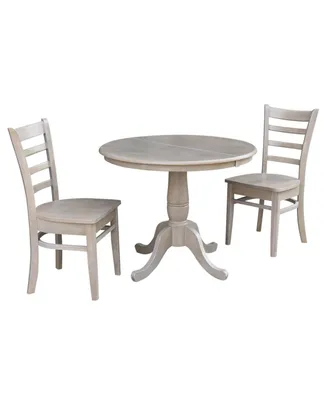 International Concepts 36" Round Extension Dining Table with 2 Emily Chairs