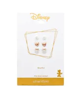 Three Pair Silver Plated Two Tone Rose Gold Minnie Mouse Earring Set with Rose Gold Heart and Bezel Cubic Zirconia Stud - Two