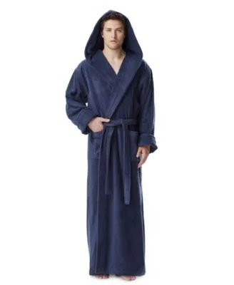Arus Mens Thick Full Ankle Length Hooded Turkish Cotton Bathrobe
