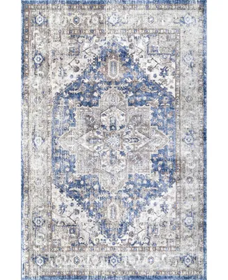 nuLoom Amber Jaclyn Medallion Vintage-Inspired Blue 4' x 6' Area Rug