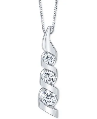 Diamond Three Stone 18" Pendant Necklace (1 ct. t.w.) in 14k White Gold
